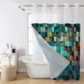 Vista dettagliata della tenda doccia in tessuto a doppio strato con motivo mosaico 3D moderno. - 180x188cm Tenda da Doccia Singola / Mosaico Colorato (Stile 1)