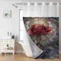 Stained glass red rose print double layer shower curtain for stylish bathroom decor - 181x188cm Single Shower Curtain / Rose Floral Print