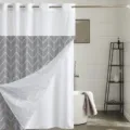 Detailed view of the double-layer shower curtain with geometric chevron pattern and metal grommets. - 180x188cm Single Shower Curtain / Grey Chevron Style (26SYL-1)