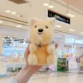 Close-up detail of the cute fluffy plush puppy toy featuring a tiny tongue and soft fur. - 13cm / Regular Hanging Chain / Yellow