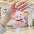 Portachiavi peluche pecorella ricamata rosa simpatico cartone animato borsa ciondolo - Cordino colorato da 10 cm / Rosa