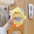 Cute plush chick keychain with tennis racket and scarf, soft stuffed bag pendant hanging charm. - Regular Hanging Chain / Purple Scarf