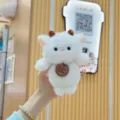 Close-up detail of the cute white plush doll keychain pendant, showing soft texture and leather tag. - White Little Sheep / 15cm Normal Chain