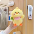 Cute tennis racket chick plush keychain, soft toy charm for bags and keys detail view. - Regular Hanging Chain / Pink Scarf