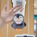 Cute chunky penguin plush toy keychain with a lovely mini hat and striped bib detail. - 12cm Standard Chain / Pink Scarf
