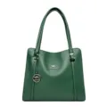 Elegante borsa tote in pelle verde scuro con manici e ciondolo con logo a canguro. - 33x9x29cm / Verde