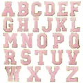 Pink chenille varsity letters patches gold glitter border A to Z alphabet apparel DIY detail - Pink