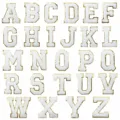 8cm gold border white chenille varsity alphabet letter patches for DIY clothing decoration - White