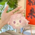 Cute pink fluffy sheep plush toy keychain, adorable lamb bag pendant with metal bead chain. - Purple (Link Chain)