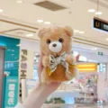 Cute teddy bear plush pendant with lace bow, soft stuffed animal keychain for school bag. - 12cm Standard Chain / Brown