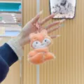 Cute embroidered animal plush keychain, soft stuffed toy pendant for bags and keys. - Pink Fox