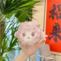 Cute pink fluffy sheep keychain, adorable lamb plush pendant for lovely bag decoration. - Purple (No Clasp)