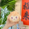 Cute fluffy sheep plush keychain, soft stuffed lamb bag pendant with lovely purple eyes. - Orange (No Clasp)