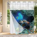 Double layer ocean theme shower curtain with sea turtle and fish print for bathroom decor - 180x188cm Single Shower Curtain / Ocean Undersea World (26SYL-2)