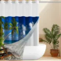 Double layer ocean style printed shower curtain with beach and palm tree design for bathroom. - 180x188cm Single Shower Curtain / Beach Palm Tree