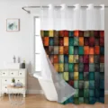 Tenda da doccia a doppio strato con stampa a blocchi colorati e design rimovibile, variante. - 180x188cm Tenda da Doccia Singola / Blocchi Colorati (Stile 2)