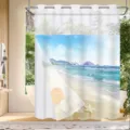 Double-layer ocean beach print shower curtain with sheer top and large rings for bathroom - 180x188cm Single Shower Curtain / Ocean Beach Shells (26SYL-3)