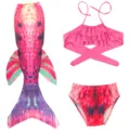 Set Costume da Bagno Sirena Rosa per Bambina Bikini 3 Pezzi Coda di Sirena Estivo - Taglia 110 (Adatta per 100-110 cm) / Set / MRY-107-C (gonna + mutandine + reggiseno)