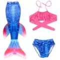 Set Costume da Bagno Sirena Bambina Ragazza Bikini con Coda Blu Rosa da Spiaggia - Taglia 110 (Adatta per 100-110 cm) / Set / MRY-107-I (Gonna + mutandine + reggiseno)