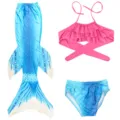 Set costume da bagno sirena bambini, top bikini volant rosa, costume squame di pesce blu. - Taglia 110 (Adatta per 100-110 cm) / Set / MRY-107-F (gonna + mutandine + reggiseno)