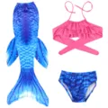 Set costume da bagno sirena bambini, bikini con stampa squame blu e coda per bambine. - Taglia 110 (Adatta per 100-110 cm) / Set / MRY-107-H (Gonna + mutandine + reggiseno)