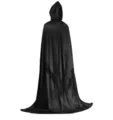 Black velvet hooded cloak for Halloween costume, comfortable cosplay cape for adults. - Black