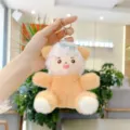 Cute little sheep plush doll keychain pendant, soft fluffy bag accessory and car key ring. - 14cm Bead Chain / Yellow