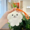 Cute white puppy plush toy pendant with orange lanyard, soft material keychain for cute bags. - White / 10cm Cord