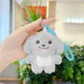 Gray plush puppy keychain, soft stuffed animal bag charm, cute cartoon dog pendant detail view. - Gray / 10cm Cord
