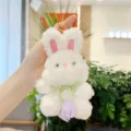 Cute White Bunny Plush Toy Keychain with Purple Tulip Flower Bag Charm Variant - Tulip Rabbit / Golden Buckle / Purple / 11-15cm
