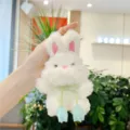 Cute white plush rabbit bag charm soft fluffy bunny keychain pendant toy accessory for women - Tulip Rabbit / Golden Buckle / Blue / 11-15cm