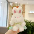 Cute white plush bunny bag charm soft rabbit keychain fluffy doll accessory for women gifts - Tulip Rabbit / Hanging Chain / Blue / 11-15cm