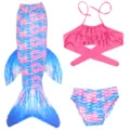 Set costume da bagno sirena per bambini, top bikini rosa con volant e slip abbinato, carino. - Taglia 110 (Adatta per 100-110 cm) / Set / MRY-107-G (Gonna + mutandine + reggiseno)