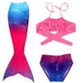 Kids mermaid swimsuit set featuring a colorful tail, ruffled bikini top and matching bottoms. - Size 110 (100-110 cm) / Set / MRY-006-B (Skirt + Panties + Bandeau)