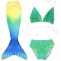 Kids Mermaid Swimsuit Yellow Green Blue Gradient Bikini Set Three Piece Bathing Suit - Size 110 (100-110 cm) / Set / MRY-006-C (Skirt + Panties + Bandeau)