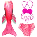 Set costume da bagno sirena bambini, coda rosa con squame e top bikini conchiglia per ragazze. - Taglia 110 (Adatta per 100-110 cm) / Set / MRY-007-B (Gonna + mutandine + reggiseno)
