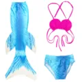 Set costume da bagno sirena per bambini con top bikini conchiglia rosa e gonna coda blu. - Taglia 110 (Adatta per 100-110 cm) / Set / MRY-007-F (Gonna + mutandine + reggiseno)
