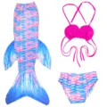 Set costumi da bagno sirena bambini, top bikini scaglie e coda rosa e blu per ragazze. - Taglia 110 (Adatta per 100-110 cm) / Set / MRY-007-G (Gonna + mutandine + reggiseno)