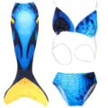 Kids mermaid swimsuit set with fish scale tail, bikini top and bottom for swimming fun. - MRY-006-I (Skirt + Panties + Bandeau)