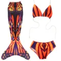 Childrens butterfly print mermaid tail swimsuit three piece bikini set for beach wear - MRY-006-J (Skirt + Panties + Bandeau)