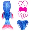 Set costume da bagno sirena per bambini con coda, top bikini a conchiglia e slip. - MRY-007-I (Gonna + mutandine + reggiseno) / Taglia 110 (Adatta per 100-110 cm)