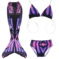 Kids mermaid swimsuit bikini set with tail and butterfly print for little girls swimming. - MRY-006-K (Skirt + Panties + Bandeau)