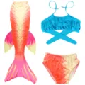 Set costume da bagno sirena per bambini con coda sfumata e top bikini blu a volant - MRY-207-A (Gonna + mutandine + reggiseno) / Taglia 110 (Adatta per 100-110 cm)
