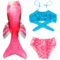 Set costume da bagno sirena bambini con coda rosa, top bikini volant blu e mutandine abbinate. - MRY-207-B (Gonna + mutandine + reggiseno) / Taglia 110 (Adatta per 100-110 cm)