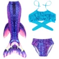 Set costume da bagno sirena bambini, coda viola e top bikini volant per nuotare bambine - MRY-207-E (Gonna + mutandine + reggiseno) / Taglia 110 (Adatta per 100-110 cm)