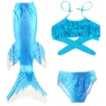 Set completo costume da bagno sirena blu per bambini con top bikini slip e coda di pesce. - MRY-207-F (Gonna + mutandine + reggiseno) / Taglia 110 (Adatta per 100-110 cm)