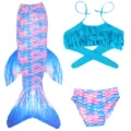 Set costume da bagno sirena per bambini, top bikini blu e gonna rosa con scaglie. - MRY-207-G (Gonna + mutandine + reggiseno) / Taglia 110 (Adatta per 100-110 cm)