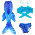 Costume da bagno sirena bambini set 3 pezzi bikini squame di pesce blu mare - MRY-207-H (Gonna + mutandine + reggiseno) / Taglia 110 (Adatta per 100-110 cm)
