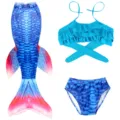 Set costume da bagno sirena bambini, coda squame pesce blu bikini con volant. - MRY-207-I (Gonna + mutandine + reggiseno) / Taglia 110 (Adatta per 100-110 cm)