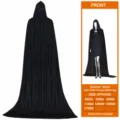 Black velvet hooded cloak for Halloween costume, adult and kids cosplay vampire cape. - 1.1m (Excluding Hood) / Black